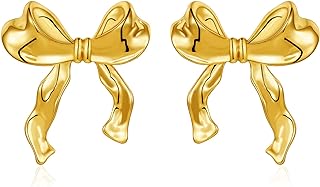 WEDDINEN Gold Bow Earrings for Women Girls, Bow Ribbon Stud Earrings Trendy Jewelry Christmas Gifts