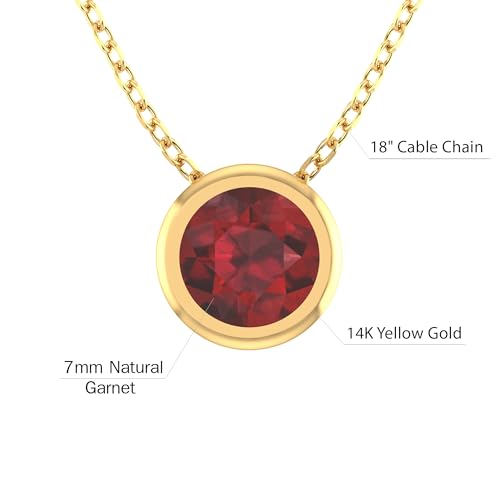 Womens 14K Yellow Gold Pendant Necklace Sparkly 7 mm Round Gemstone 1.48 Carats Swiss 18" Bezel Solitaire Classic Chain Fine Jewelry Gift for Wedding Anniversary
