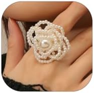 Vintage Adjustable Open Pearl Ring in Alloy Metal for Women & Girls, Features Baroque Pearl Stacking Design