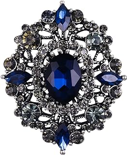 EVER FAITH Women's Oval w/Marquise Crystal Elegant Vintage Banquet Hollow Filigree Brooch