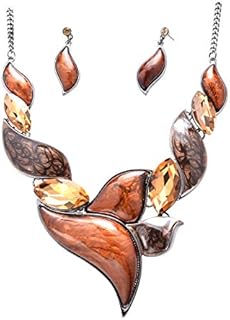 Lobster Clasp Brown Crystal Necklace with Alloy Chain for Women, Retro Floral Leaf Design