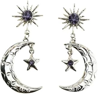 Chic Alloy Steel French Wire Moon Dangle Earrings, Zinc Hoop Design, Innovative Sun-Star Asymmetrical Combo for Women - Perfect Boho Vintage Gift