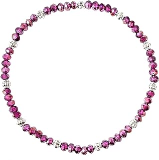 Fuchsia Pink Iridescent Stretch Bead Anklet with Cord Chain, Handcrafted in USA