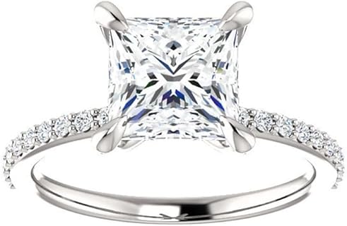 White Gold 1.0 CT Princess Cut Moissanite Engagement Ring for Women - D Color VVS1 Clarity - Extravagant Promise Ring Design