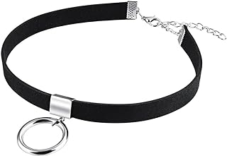 Women's Black Velvet Ribbon Choker Necklace for Girls with Gold/Silver O Ring Charm Classic