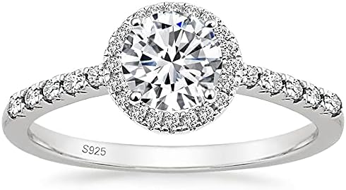 EAMTI 1.25CT 925 Sterling Silver Rings Round Halo CZ Engagement Rings for Women Cubic Zirconia Wedding bands Promise Rings