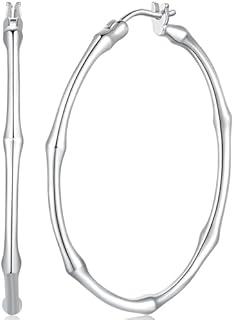 Hoop Earrings Sterling Silver Hoop Earrings for Women Sterling Silver Earrings Chic Bamboo-Inspired Large Silver Hoop Earrings 40mm*3mm