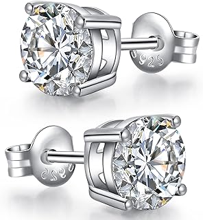 Jiamiaoi 18K White Gold Plated Simulated Diamond Earrings for Men Women 925 Sterling Silver CZ Stud Earrings, Hypoallergenic and Nickel Free Earrings for Women Men 3mm-8mm Zirconia Studs