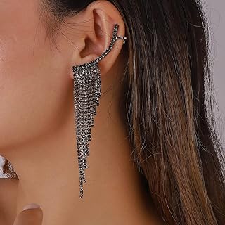 Rhinestone Tassel Earrings Ear Cuff Wrap Crawler Earrings Stud Earrings with Chain Cuff Earrings Long Dangle Earrings for Women Girls