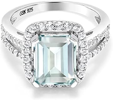 Gem Stone King 925 Sterling Silver Sky Blue Simulated Aquamarine Engagement Ring For Women (3.68 Cttw, Emerald Cut 10X8MM, Available In Size 5,6,7,8,9)