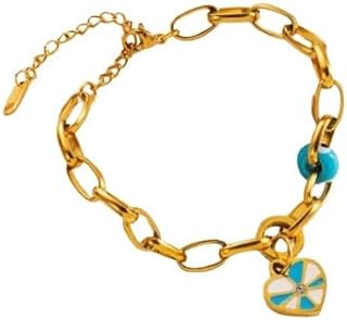 18K Gold Plated Titanium Steel Charm Bracelet with Box Chain and Lobster Claw for Mom/Wife/Girlfriend, Heart Shape Design