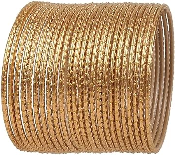 Touchstone Indian Bollywood Trending Fashion Handcrafted Beautifully Trimmed Edges Textured Golden Dots Designer Jewelry Bangle Bracelets. Set of 24 For Women.