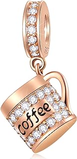 Take a Break Theme Charm, 925 Sterling Silver Coffee Cup Mug, Sweet Corn, Tropical Cocktail Glass and Lemon Drink Charms Beads, for European Bracelets Gift for Friends/Mother/Father/Party