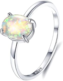 Created Opal Ring 925 Sterling Silver Ring for Women White Gold Plated Round Halo Set Opal Ring Oval 4 Prong Set Wedding Engagement Anniversary Ring Size 5-9