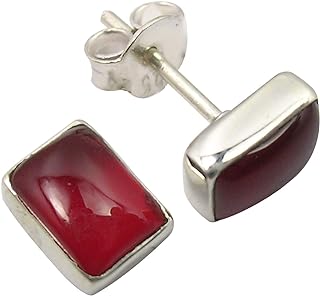 Sterling Silver Carnelian Stud Earrings with Push Back Design - Handcrafted 0.3" Gems from India by SilverStarJewel