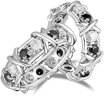 DovEggs X`S Moissanite Wedding Band for Women 1.4CTW Total GH 3mm Cut White & Black Moissanite Full Eternity Ring Lab Created Diamond Engagement Ring 14K Gold Quality Sterling Silver