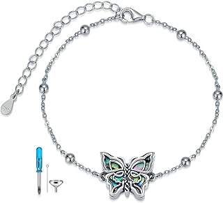 MONGAS Butterfly/Owl/Hamsa Hand/Paw Urn Bracelet for Ashes for Women Sterling Silver Cremation Butterfly Jewelry for Women Heart Urn