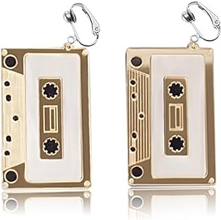 Women's 80s Clip On Retro Cassette Earrings with French Wire Back Finding in Unique Drop Design