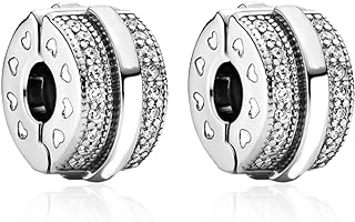 Annmors 925 Sterling Silver Stopper Clip Charms fit Bracelet Necklace Spacer Beads with 5A Cubic Zirconia Christmas Mother's Day Gift for Women Girls