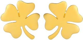 Stainless Steel Shamrock Stud Earrings with Push Back for Women and Girls - Four Leaf Clover Design