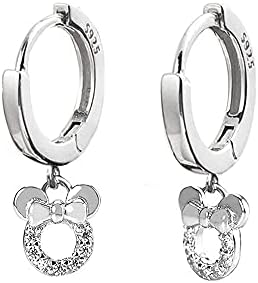 Small Mouse Dangle Hoop Earrings for Women Girls 925 Sterling Silver Cubic Zirconia Charm Animal Mice Huggie Sleeper Hoops Cartilage Hypoallergenic for Sensitive Ear Jewelry (Clear CZ)