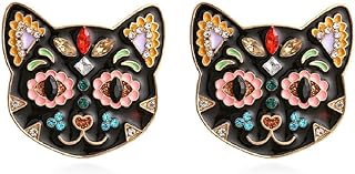 Kitten Earrings for Women, Cute Cat Statement Stud Earrings for Girls, Black Cat Head Earrings Hypoallergenic, Lovely Cat Animal Earrings Studs, Funny Cat Bohemian Ear Studs, Zinc, No Gemstone