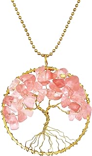 AeraVida Charisma 30 mm Tree of Life Pink Glass and Brass Pendant Necklace | Pink Glass Pendant Necklace | Pendant Necklace for Women