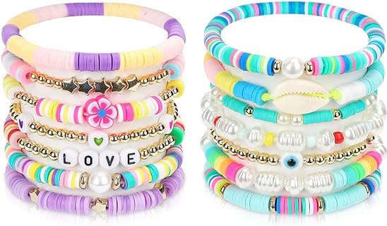 Buckle Clasp Aesthetic Bead Bracelets with Bead Chain - Vibrant, Waterproof Surfer Bracelets for Girls and Women - Stackable Bohemian Style Featuring Clay, Gold Beads and Pearl Embellishments