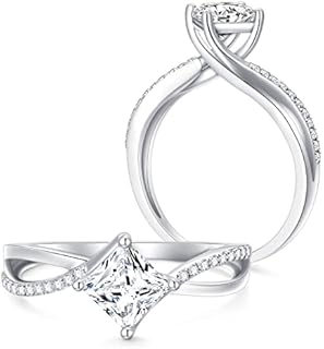 1.15 Carat (ctw) Princess Moissanite Engagement Rings for Women Platinum Plated Silver Ring Moissanite Rings