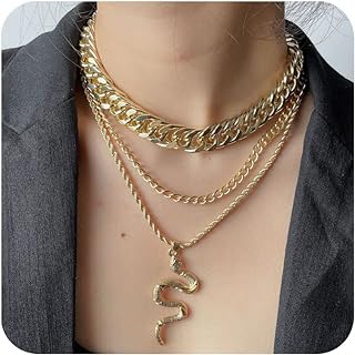 Gold-Toned Zinc Snake Pendant Cuban Chain Necklace for Men, Women, and Girls - Vintage-Inspired, Chunky Design