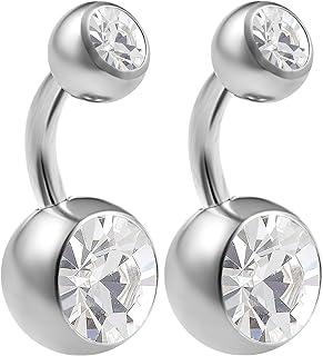 bodyjewellery 2pcs 14g Implant Grade Surgical Steel Double Crystal Short Navel Belly Button Ring 6mm1/4 14 gauge pick color(s)