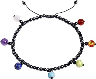 Obsidian Stone 7 Chakra Anklet for Women with Adjustable Chain - Spiritual Yoga Meditation Balance Jewelry Design
