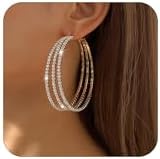 Dazzling Double Hoop Rhinestone Earrings in Hypoallergenic Metal – Perfect for Women and Girls – Star Shaped Sparkly Design