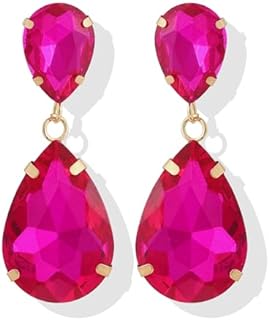 Hot Pink Earrings Wedding Earrings for Brides Rhinestone Earrings for Women Elegant Crystal Earrings Sparkly Teardrop Earrings Wedding Guest Earrings Prom Dresses 2024 Outfits