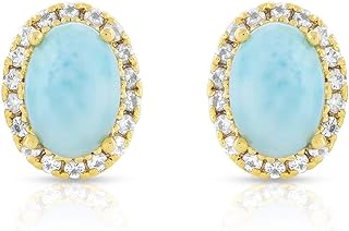 RisenshineJewel Stud Solitaire Earrings Yellow Gold Over 925 Sterling Silver Larimar and Zircon Jewelry,2.72 carat