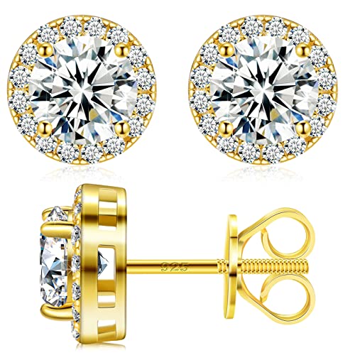 Moissanite Halo Earrings Stud Screw Back 0.2-8.0ct 3-8mm 18K White Gold Plated 925 Sterling Silver Lab Round Cut Brilliant D Color VVS1 Clarity Moissanite Diamond Stud Earrings for Women Girls Men