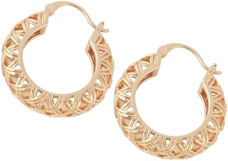 – Gold Hoop Earrings – 16k Gold Plated Chunky Hoops - Gold Earrings Featuring a Filigree Cut Out Braided Design – Handmade Boho Jewelry for Women