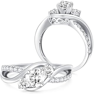 Platinum-Plated Silver Twist-Design Moissanite Engagement Rings for Women, Available in Size 3.5