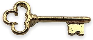 Gold Vintage Antique Key Brooch with Butterfly Clasp for Women and Men, Small Medieval Aesthetic Pin, Clover Key Design