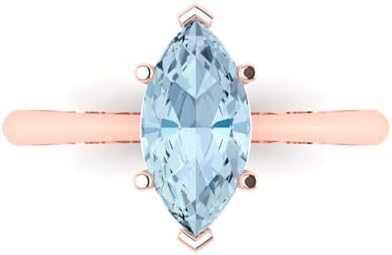 1.5 ct Marquise Cut Natural Aquamarine 14kYellow Gold Solitaire Wedding Engagement Bridal Promise Ring