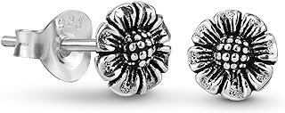 AeraVida Minimalist Sunflower .925 Sunshine Boho Sterling Silver Stud Earrings | Cute Sterling Silver Stud Earring for women | Flower Stud Earrings | Vintage Stud Earrings