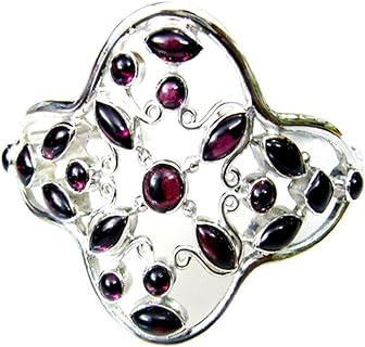 Toggle Clasp Natural Garnet Sterling Silver Bangle Bracelet for Women with Adjustable Length from India