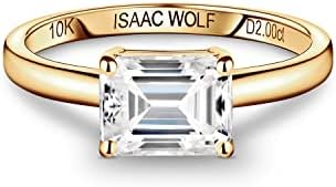 East-West 10k Solid Gold Moissanite Diamond Engagement Ring by ISAAC WOLF, Perfect for Engagement and Special Occasions - Classic Trellis Design