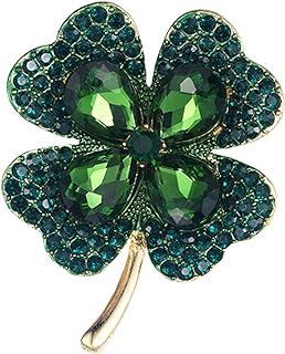 Beatifufu Four Leaf Brooch St Patricks Day Ireland Enamel Pin Costume Decorative Brooch Crystal Brooch Jewels for Clothing Pin Metal Miss Jewelry Rhinestones