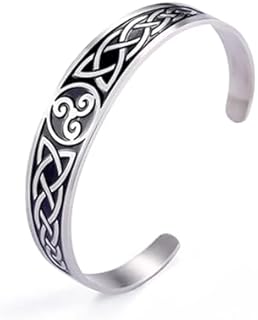 Celtic Knot Bracelet Viking Triskelion Triple Spiral Triskele Cuff Bracelet Bangle for Men Women Norse Stainless Steel Nordic Bangle Adjustable Open Amulet Jewelry Gifts