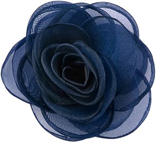 Merdia Women's Alligator Style Floral Brooch Dual Function Hair Clip in Luxe Alloy with Rose Shape Design - Elegant Blue