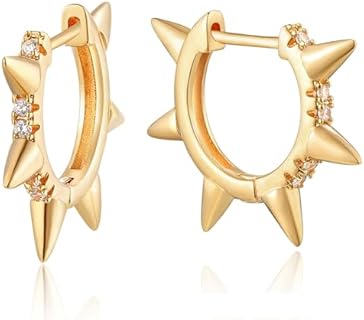 MEVECCO Gold Hoop Earrings for Women18K Gold Plated Huggie Earrings with Shining White Cubic Zriconia Geometry Cute Awl Dangle Hoop Earrings