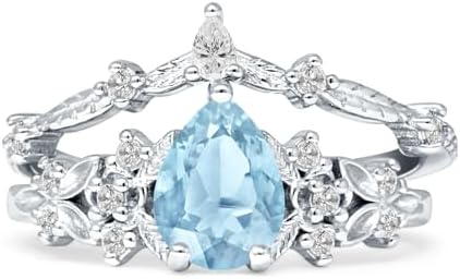 Art Deco Pear Teardrop Bridal Set with Amethyst CZ in Sterling Silver for Women, Leaf Design