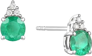 Tirafina Diamonds and Genuine Gemstone Stud Earrings, 3 Natural Round Shaped Diamonds Set Above a Natural Gemstone, 14K Rose Gold/14K Gold/14K White Gold, 4.5mm Stone (0.03 cttw)