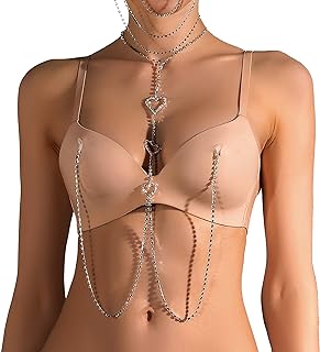Sparkling Crystal Body Chain with Non-Piercing Red Nipple Accent, Alluring Alloy Tassel Pendant Design, Ideal Gift for Women - Rhinestone Embellished Body Jewelry